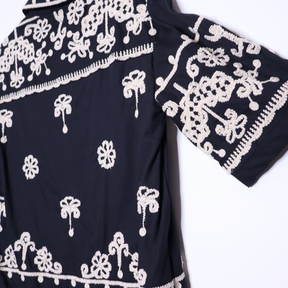 MAEVE Short Sleeve Collared Mini Shirt Dress Black Embroidered Casual Women's XS - Picture 12 of 15